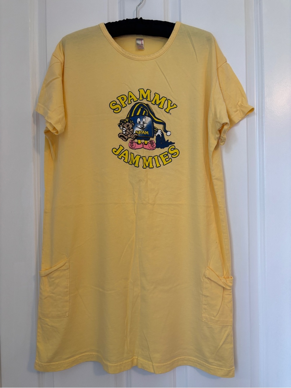 'Spammy Jammies'  - Women’s yellow sleep tee.  One Size.  Cotton.  Pockets.
